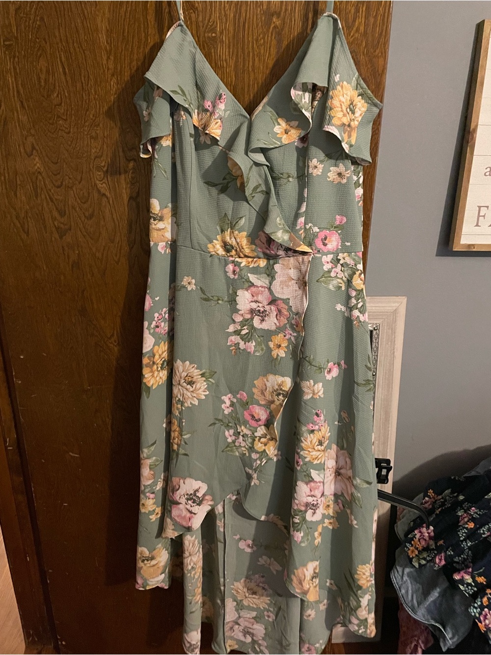by & by Sage Green Floral Ruffle High-Low Dress